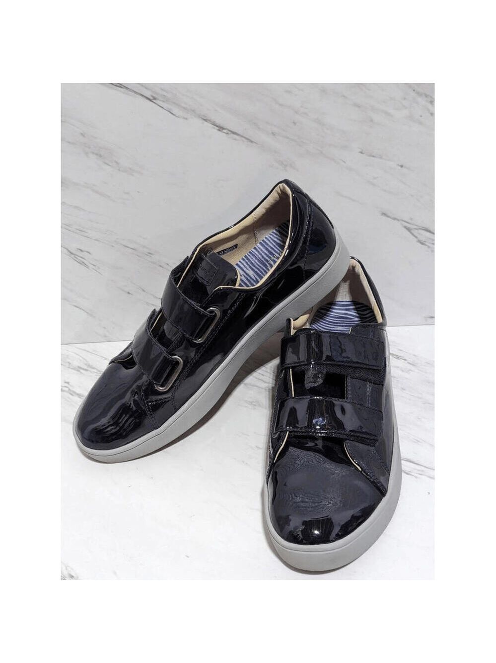 Revitalign Women's Navy Blue Adjustable Strap Patent Leather Comfort Shoe 10B